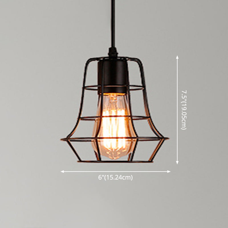 Retro Industrial Metal Cage Pendant Light Fixture For Restaurants - 1-Light Ceiling Hanging Lamp