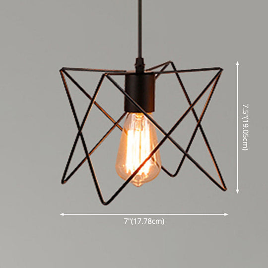 Retro Industrial Metal Cage Pendant Light Fixture - 1-Light Ceiling Hanging Fixture for Restaurants