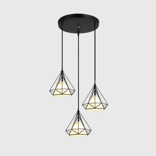 Diamond Cage Multi Pendant Light With 3 Lights Creative Industrial Metal Multi-Light For Restaurants