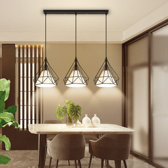 Diamond Cage Multi-Pendant Light with 3 Lights - Creative Industrial Design, Perfect for Restaurants