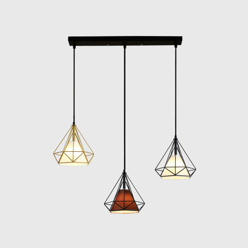 Diamond Cage Multi-Pendant Light with 3 Lights - Creative Industrial Design, Perfect for Restaurants