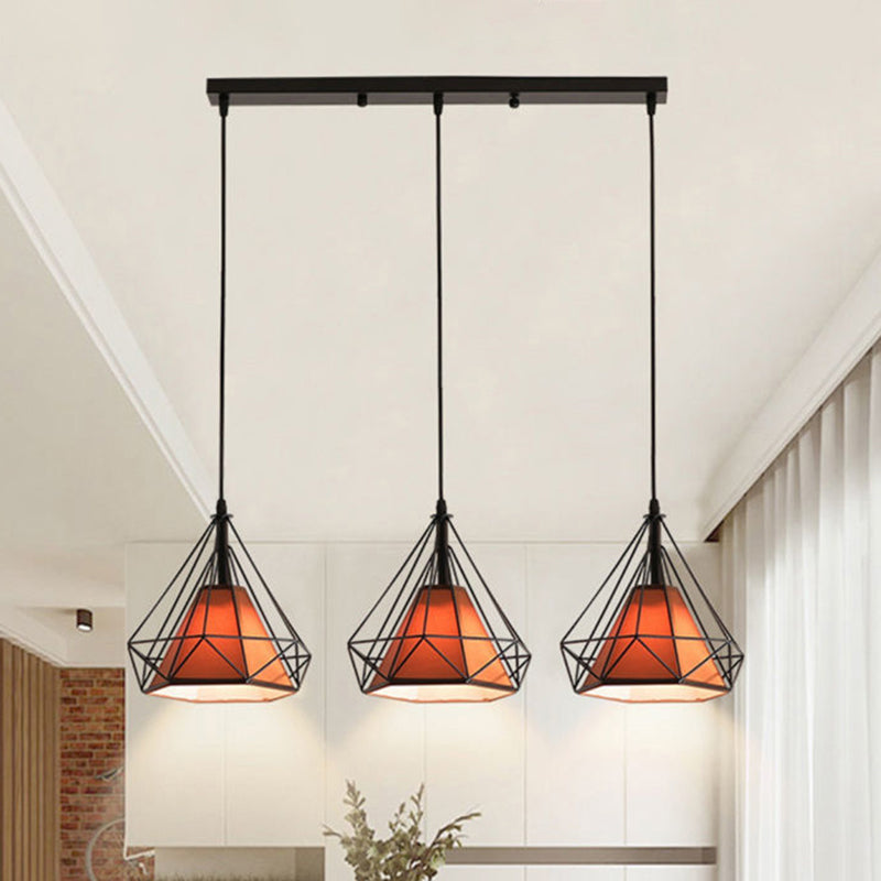 Diamond Cage Multi-Pendant Light with 3 Lights - Creative Industrial Design, Perfect for Restaurants