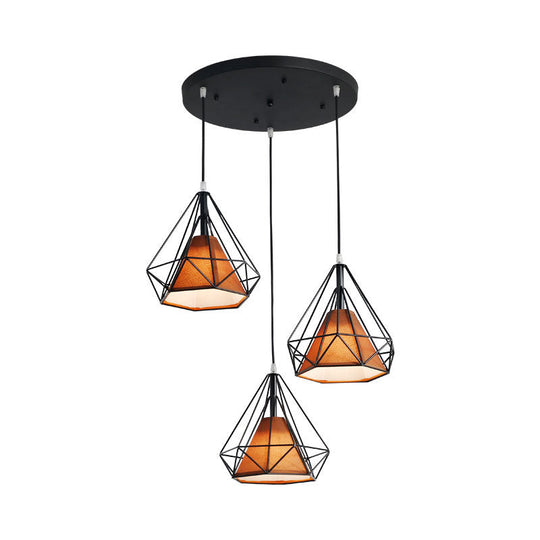 Diamond Cage Multi-Pendant Light with 3 Lights - Creative Industrial Design, Perfect for Restaurants