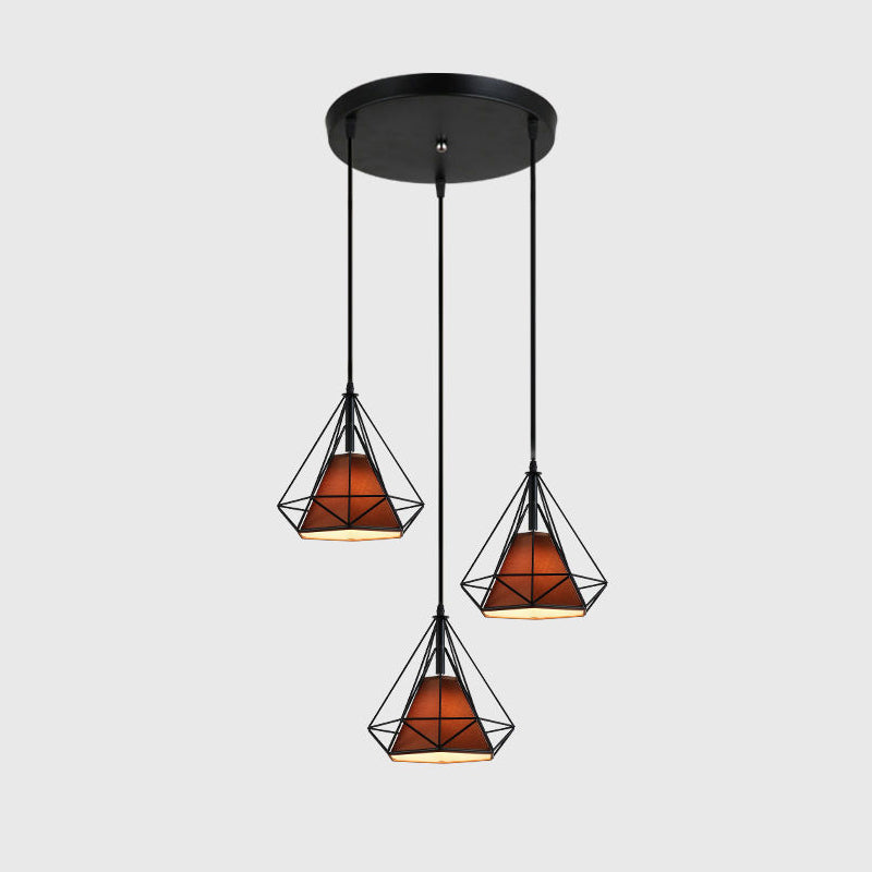 Diamond Cage Multi Pendant Light With 3 Lights Creative Industrial Metal Multi-Light For Restaurants