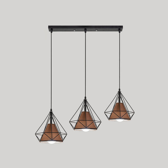 Diamond Cage Multi-Pendant Light with 3 Lights - Creative Industrial Design, Perfect for Restaurants