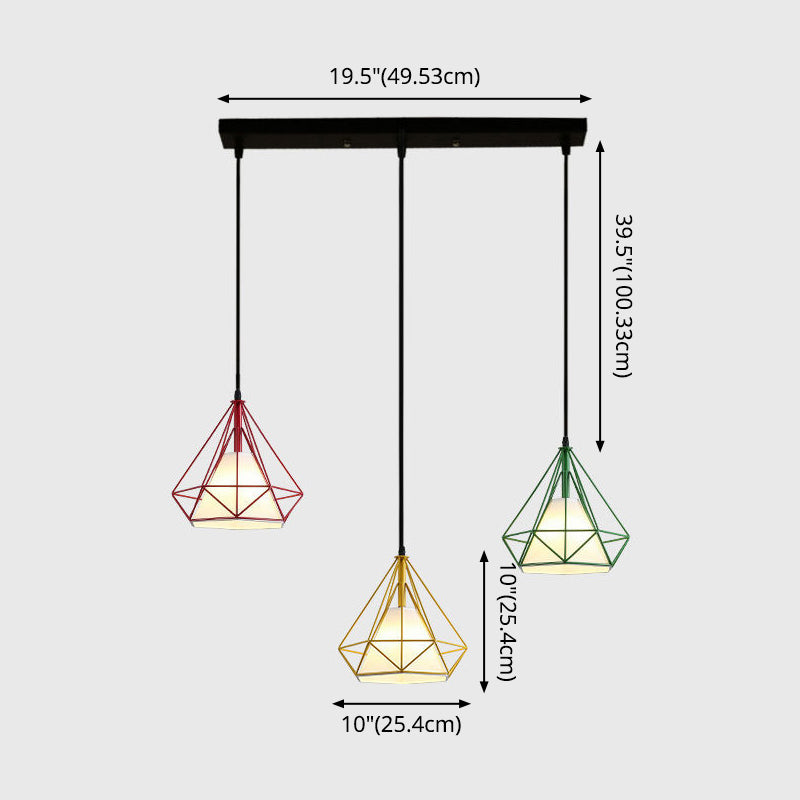 Diamond Cage Multi Pendant Light With 3 Lights Creative Industrial Metal Multi-Light For Restaurants