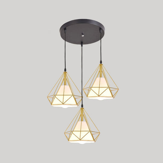 Diamond Cage Multi Pendant Light With 3 Lights Creative Industrial Metal Multi-Light For Restaurants