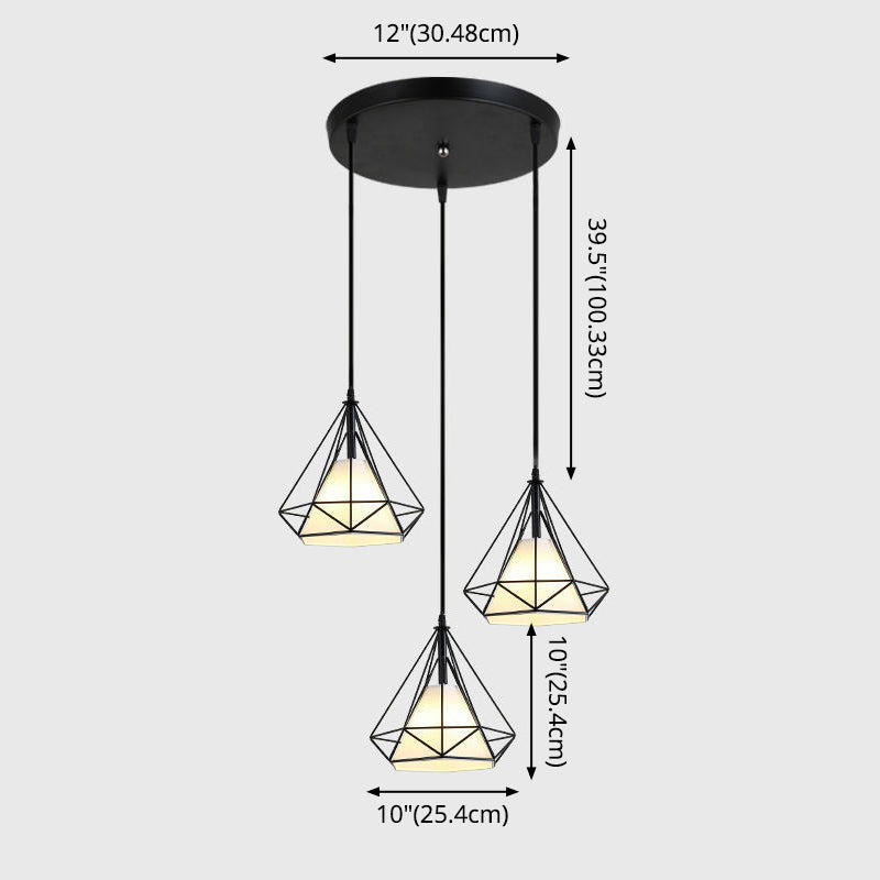 Diamond Cage Multi Pendant Light With 3 Lights Creative Industrial Metal Multi-Light For Restaurants