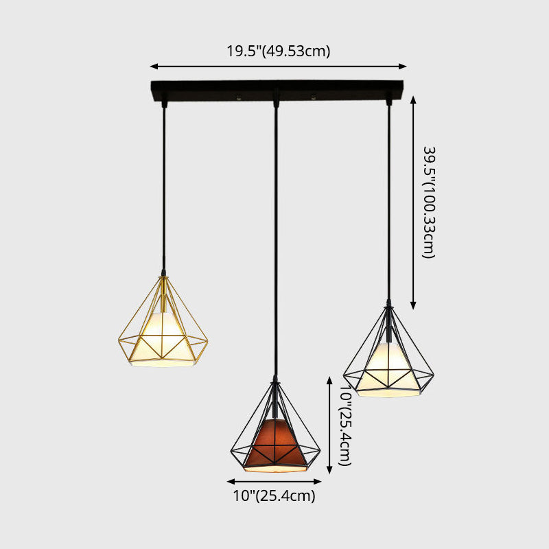 Diamond Cage Multi Pendant Light With 3 Lights Creative Industrial Metal Multi-Light For Restaurants