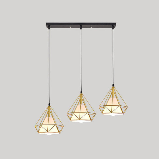 Diamond Cage Multi-Pendant Light with 3 Lights - Creative Industrial Design, Perfect for Restaurants