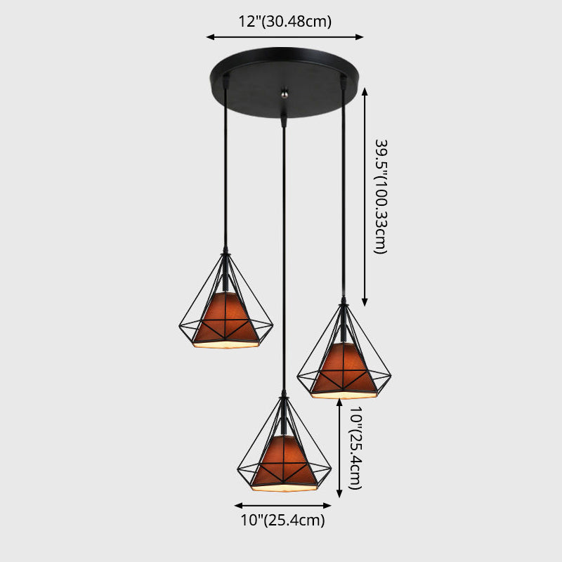 Diamond Cage Multi Pendant Light With 3 Lights Creative Industrial Metal Multi-Light For Restaurants