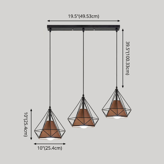 Diamond Cage Multi-Pendant Light with 3 Lights - Creative Industrial Design, Perfect for Restaurants