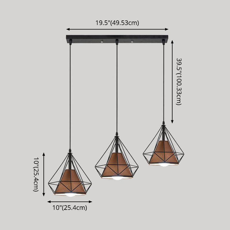 Diamond Cage Multi Pendant Light With 3 Lights Creative Industrial Metal Multi-Light For Restaurants