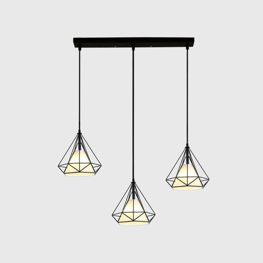 Diamond Cage Multi Pendant Light With 3 Lights Creative Industrial Metal Multi-Light For Restaurants