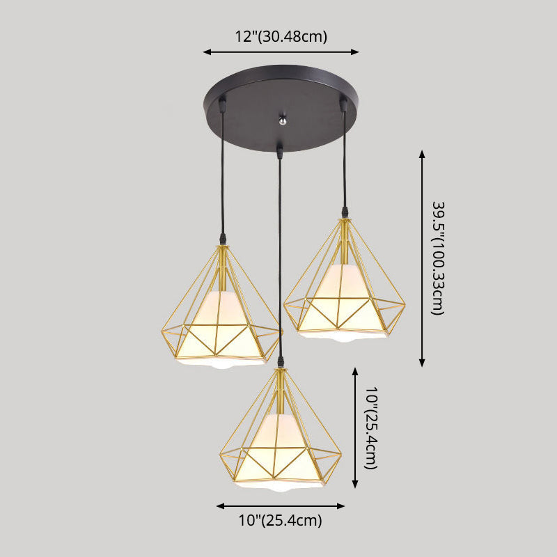 Diamond Cage Multi-Pendant Light with 3 Lights - Creative Industrial Design, Perfect for Restaurants