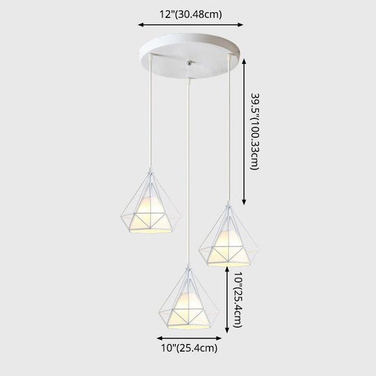 Diamond Cage Multi Pendant Light With 3 Lights Creative Industrial Metal Multi-Light For Restaurants