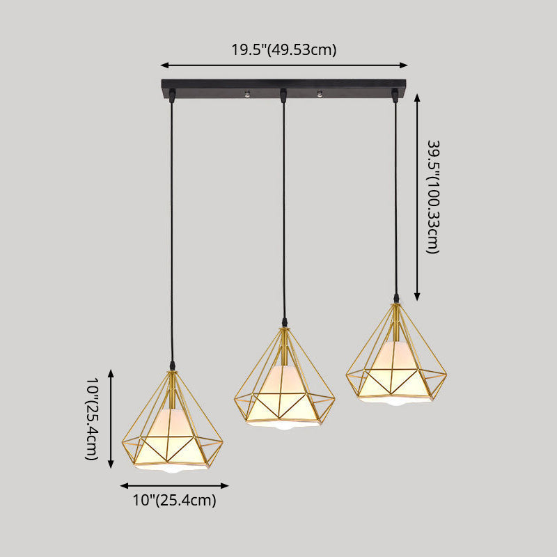 Diamond Cage Multi-Pendant Light with 3 Lights - Creative Industrial Design, Perfect for Restaurants