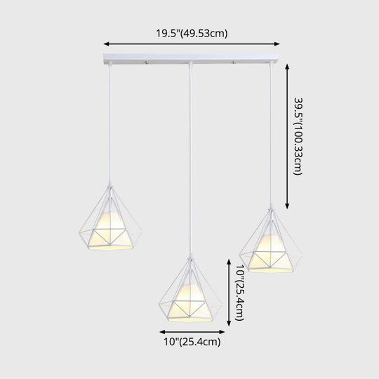 Diamond Cage Multi-Pendant Light with 3 Lights - Creative Industrial Design, Perfect for Restaurants