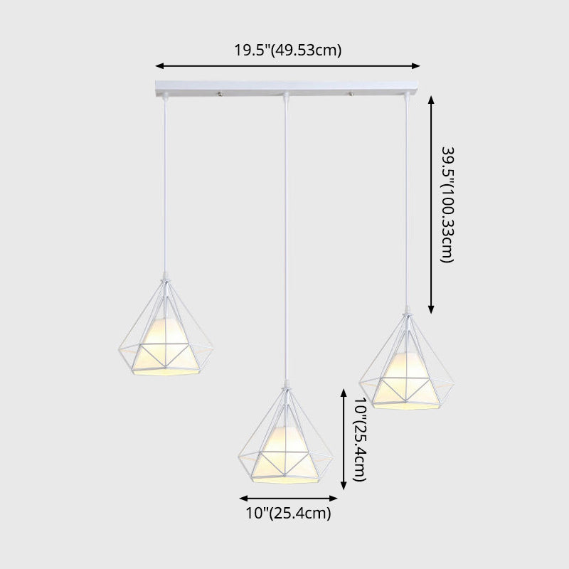 Diamond Cage Multi Pendant Light With 3 Lights Creative Industrial Metal Multi-Light For Restaurants