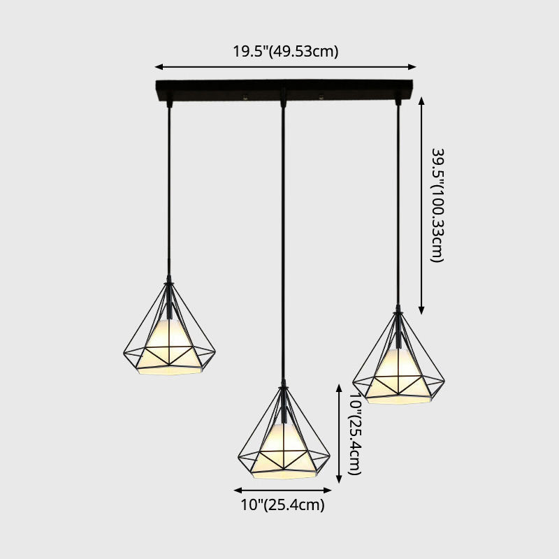 Diamond Cage Multi-Pendant Light with 3 Lights - Creative Industrial Design, Perfect for Restaurants