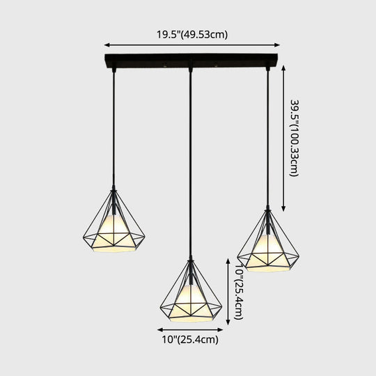 Diamond Cage Multi-Pendant Light with 3 Lights - Creative Industrial Design, Perfect for Restaurants