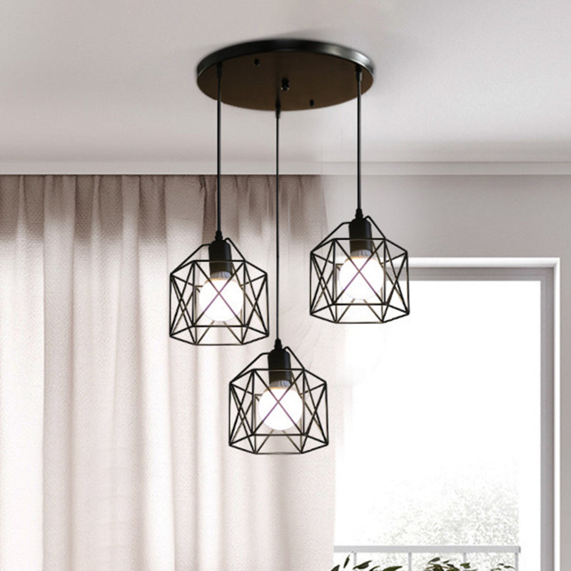 3-Light Birdcage Multi Pendant Industrial Metal Ceiling Lights for Restaurants