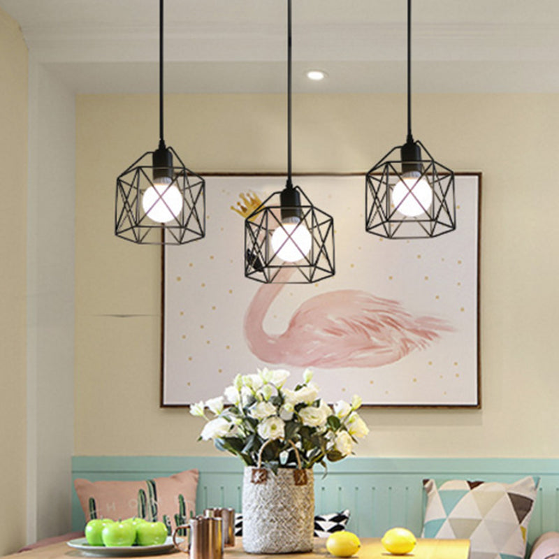 3-Light Birdcage Multi Pendant Industrial Metal Ceiling Lights for Restaurants