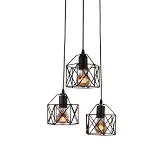 3-Light Birdcage Multi Pendant Industrial Metal Ceiling Lights for Restaurants