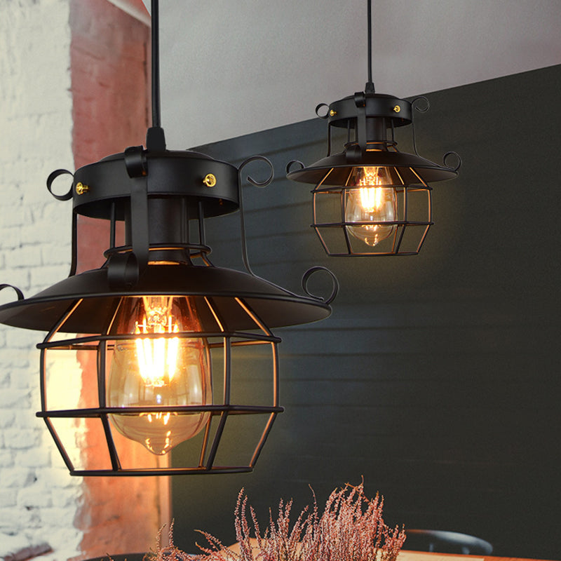 Retro Industrial Style Metal Pendant Light for Restaurants - 1-Light Lantern Ceiling Pendant