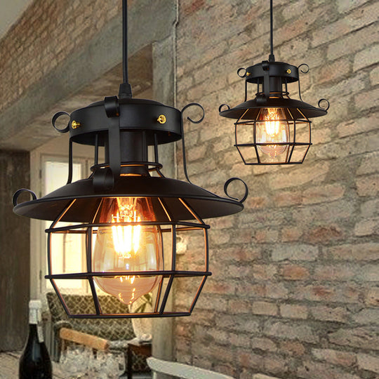 Retro Industrial Style Metal Pendant Light for Restaurants - 1-Light Lantern Ceiling Pendant