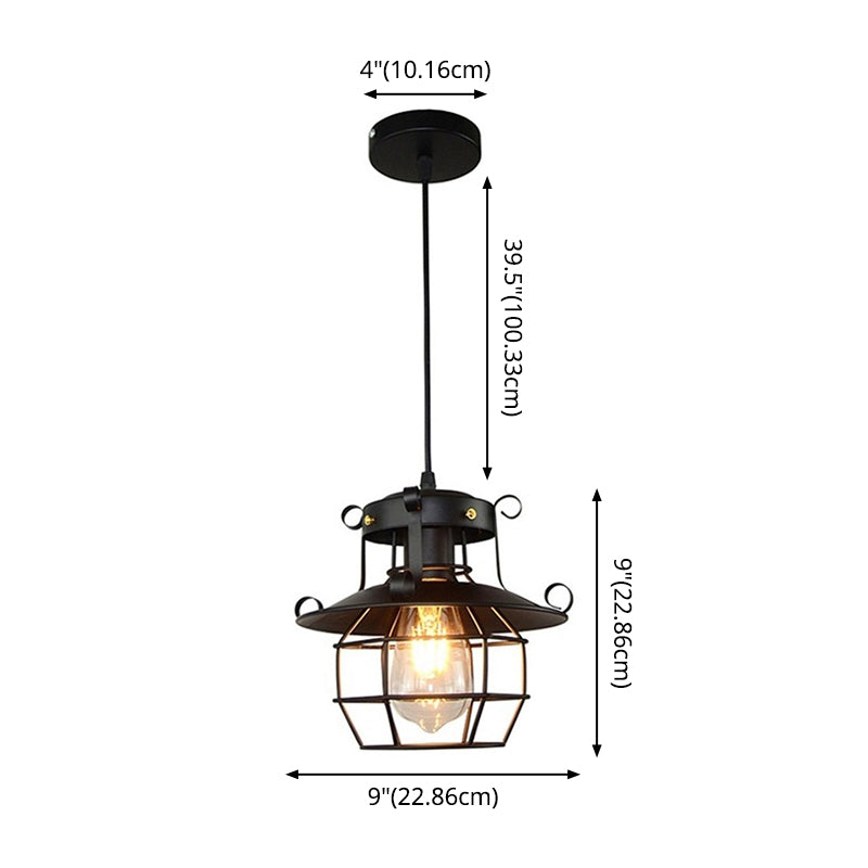 Retro Industrial Style Metal Pendant Light for Restaurants - 1-Light Lantern Ceiling Pendant