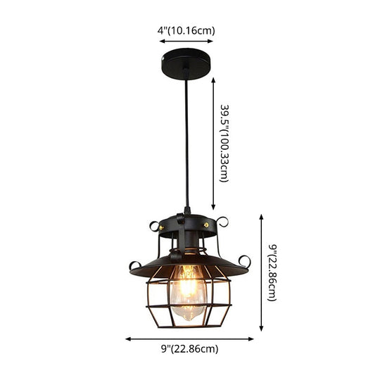 Retro Industrial Style Metal Pendant Light for Restaurants - 1-Light Lantern Ceiling Pendant