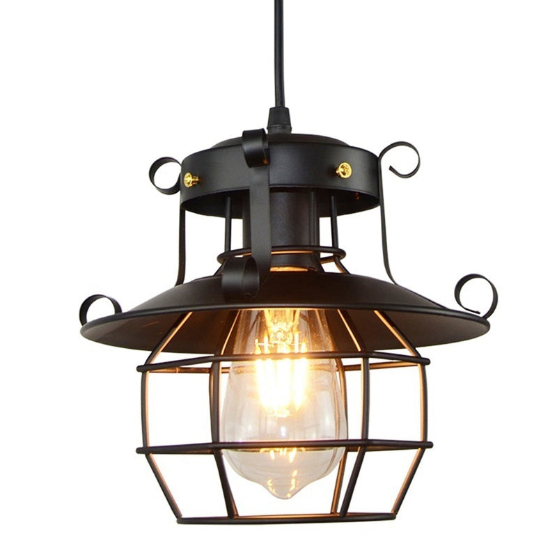 Retro Industrial Style Metal Pendant Light for Restaurants - 1-Light Lantern Ceiling Pendant