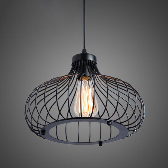 Retro Industrial Style Metal Pendant Ceiling Light - 1-Light Oval For Restaurants Black / 12