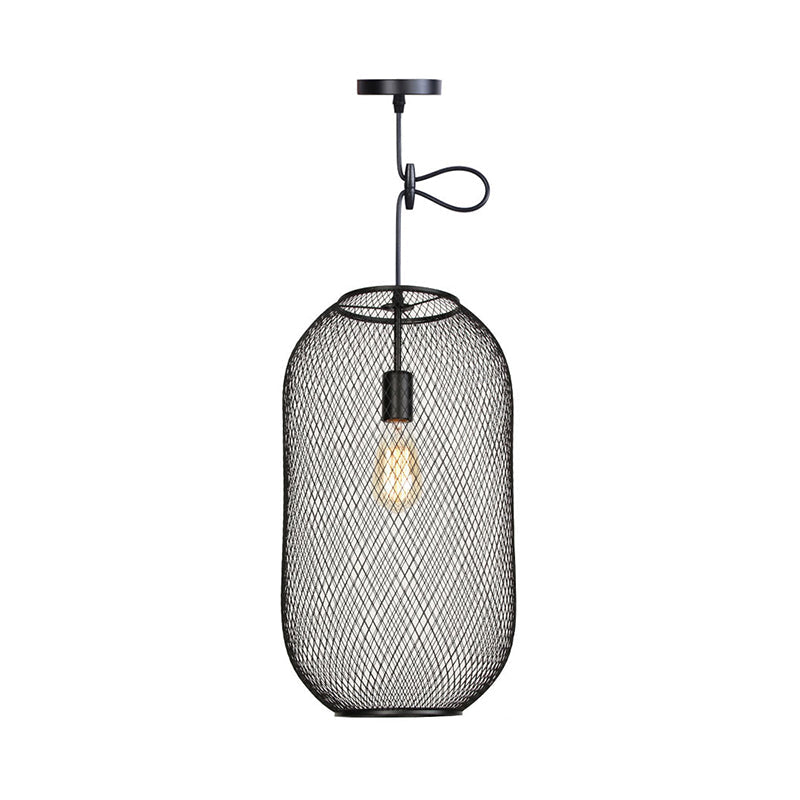 Nordic Industrial Style Wire Mesh Pendant Light For Bar - Metal Hanging Lamp With 1 Black / Cylinder