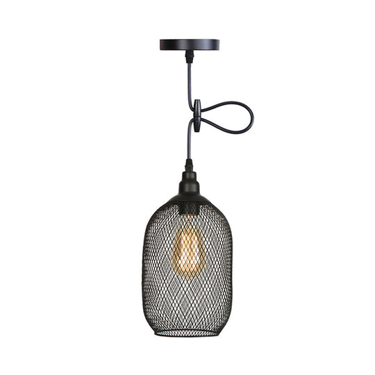 Nordic Industrial Style Wire Mesh Pendant Light For Bar - Metal Hanging Lamp With 1 Black / Rounded