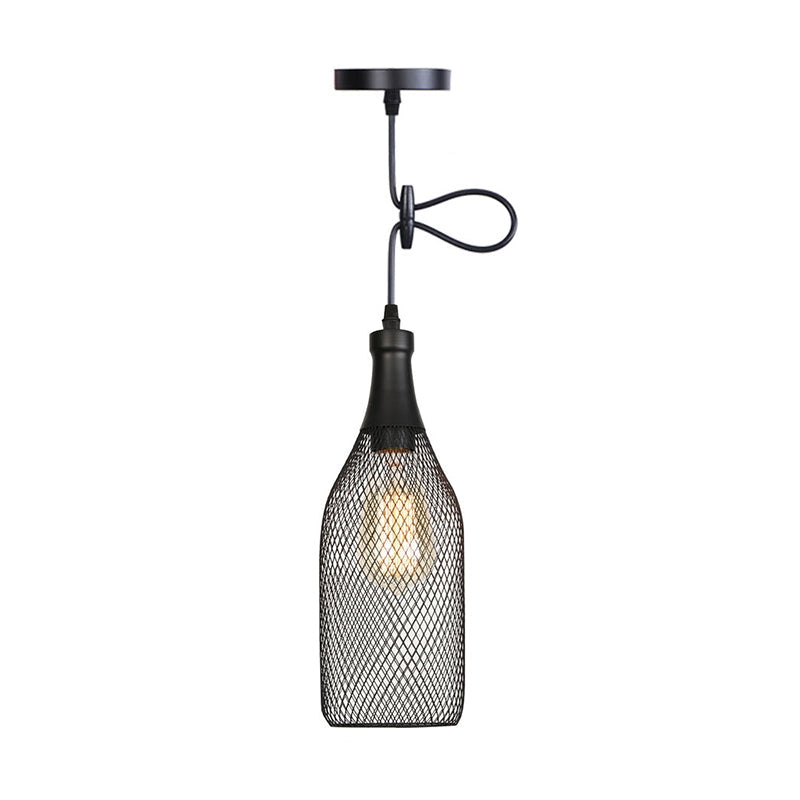 Nordic Industrial Style Wire Mesh Pendant Light For Bar - Metal Hanging Lamp With 1 Black / Bottle