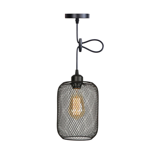 Nordic Industrial Style Wire Mesh Pendant Light For Bar - Metal Hanging Lamp With 1 Black / Barrel