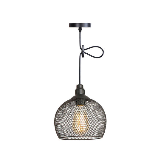 Nordic Industrial Style Wire Mesh Pendant Light For Bar - Metal Hanging Lamp With 1 Black / Globe