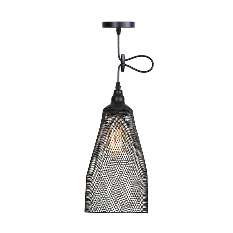 Nordic Industrial Style Wire Mesh Pendant Light For Bar - Metal Hanging Lamp With 1 Black / Cone