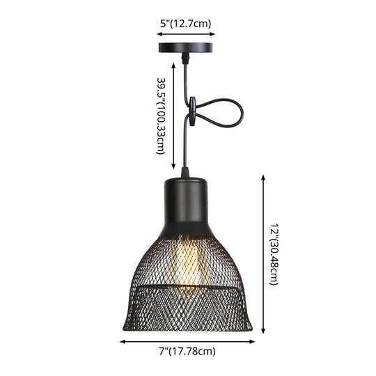 Nordic Industrial Style Wire Mesh Pendant Light For Bar - Metal Hanging Lamp With 1