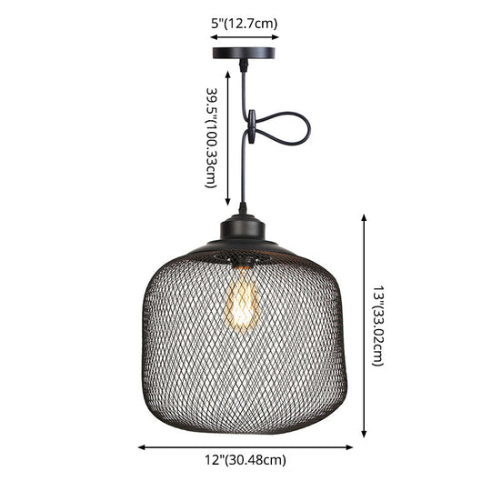 Nordic Industrial Style Wire Mesh Pendant Light For Bar - Metal Hanging Lamp With 1