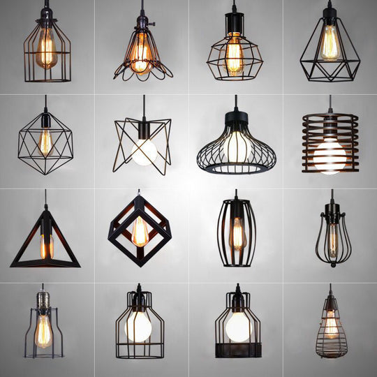 Industrial Retro 1-Light Pendant with Metal Cage for Bar - Hang in Style!