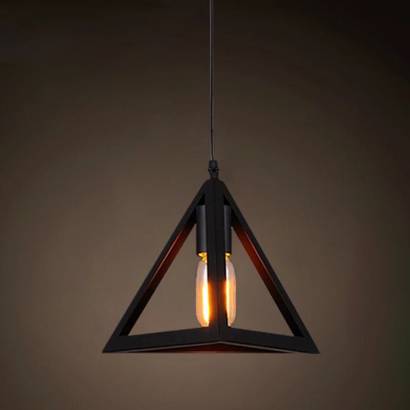 Industrial Retro Hanging Pendant Light Fixture With Caged Design For Bars - Single Metallic Black /