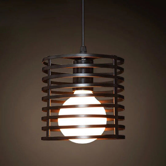 Industrial Retro Hanging Pendant Light Fixture With Caged Design For Bars - Single Metallic Black /