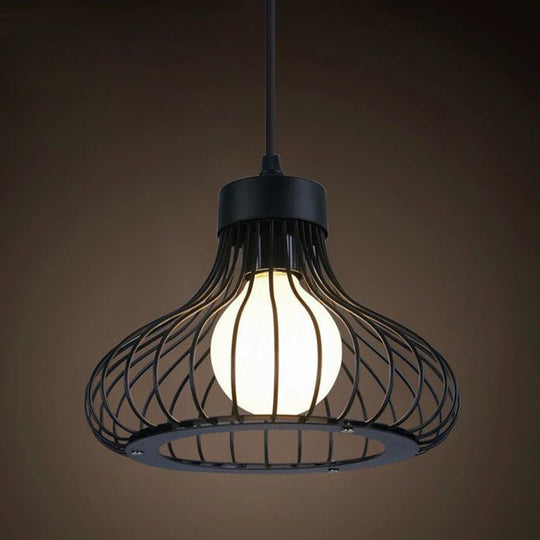 Industrial Retro Hanging Pendant Light Fixture With Caged Design For Bars - Single Metallic Black /