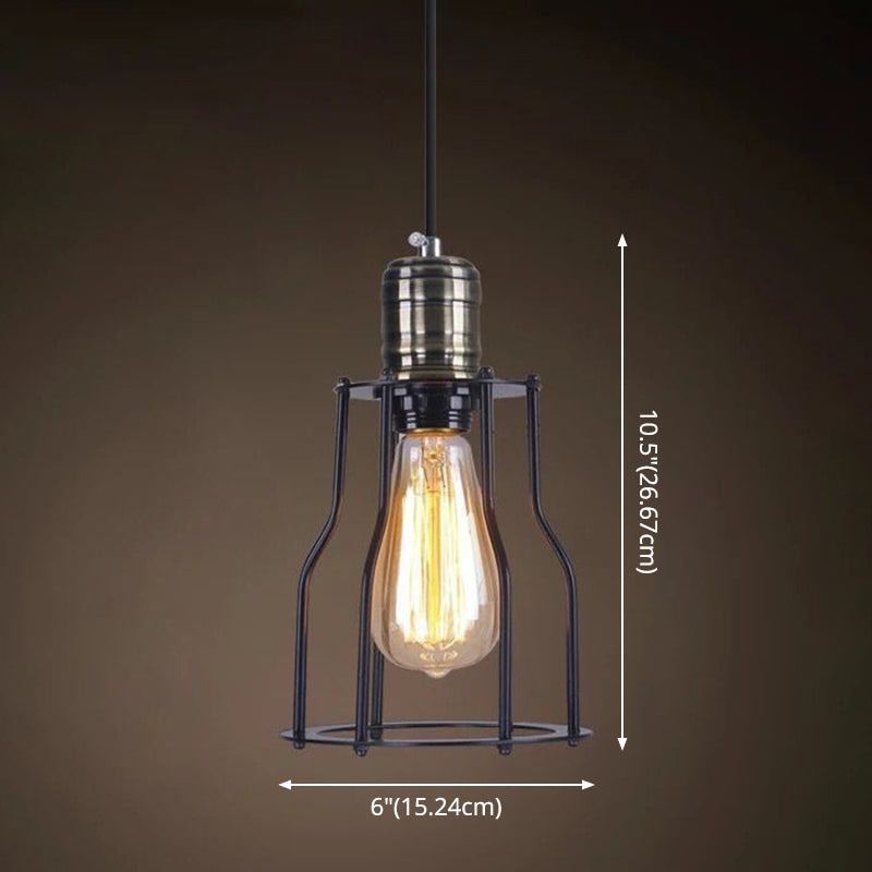 Industrial Retro 1-Light Pendant with Metal Cage for Bar - Hang in Style!