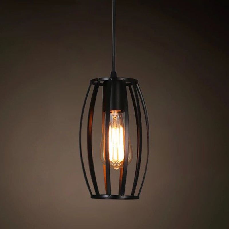 Industrial Retro Hanging Pendant Light Fixture With Caged Design For Bars - Single Metallic Black /