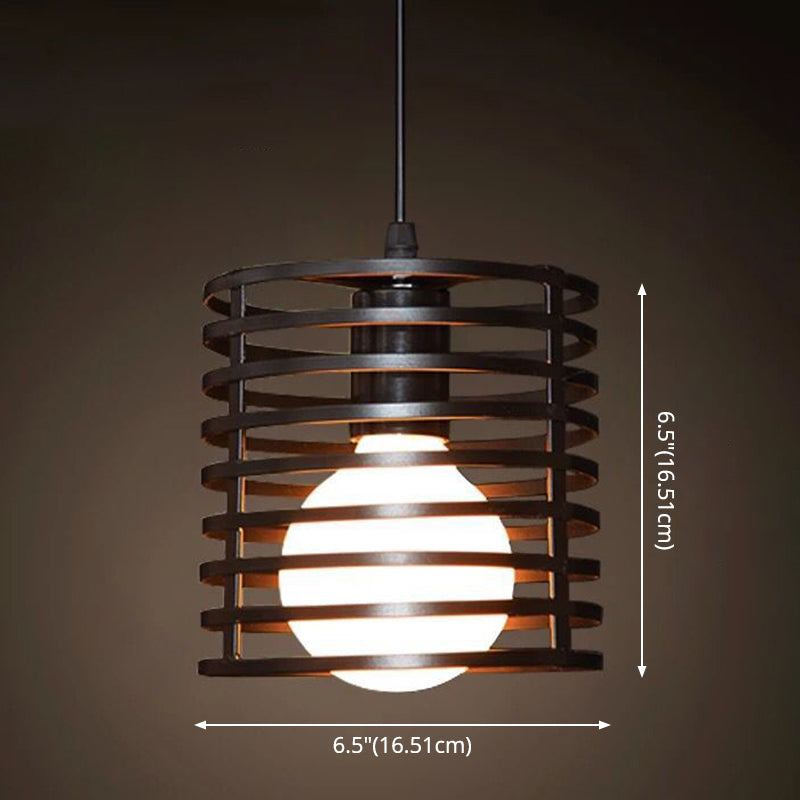 Industrial Retro Hanging Pendant Light Fixture With Caged Design For Bars - Single Metallic