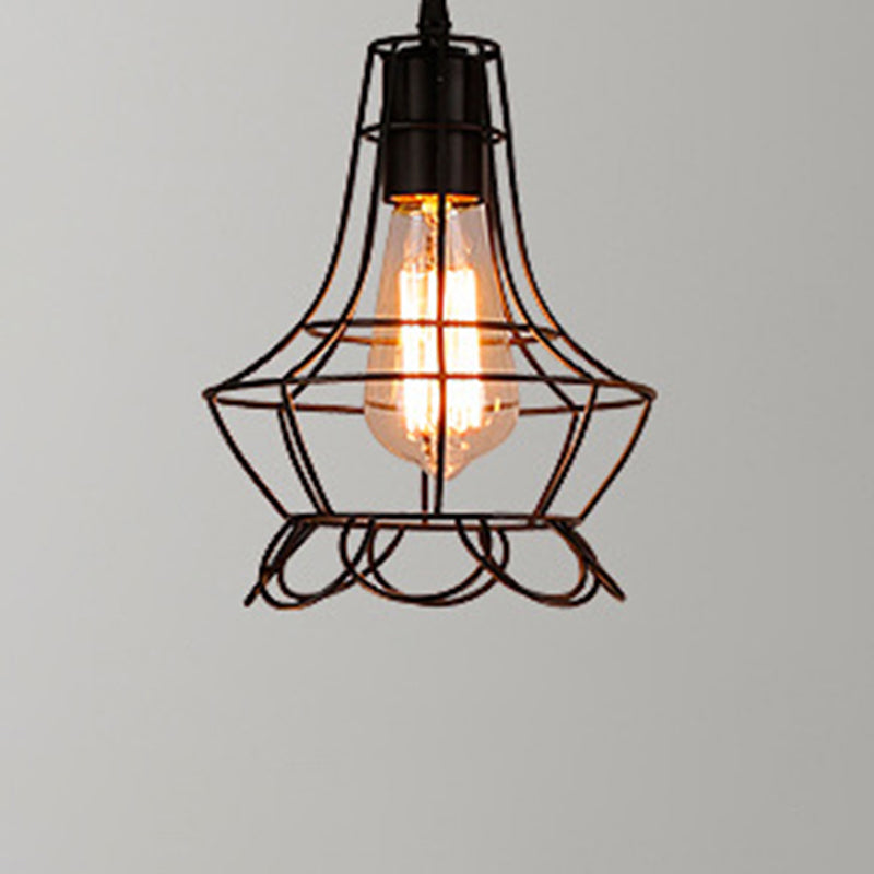 Industrial Retro Hanging Pendant Light Fixture With Caged Design For Bars - Single Metallic Black /